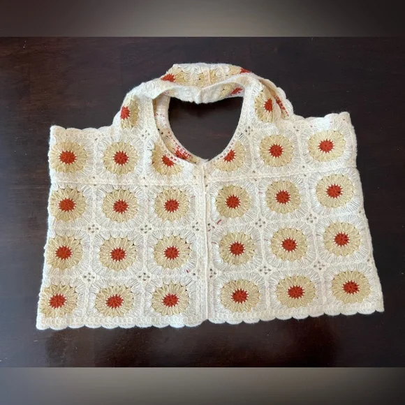 Rebellion Again Sunflower Crochet Top Cream Cropped Floral Womens Size L - Picture 12 of 16